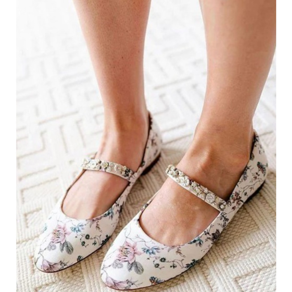 Nicola Bathie x Antonio Melani Floral Mary Jane Jeweled Ballet Flats Size 7